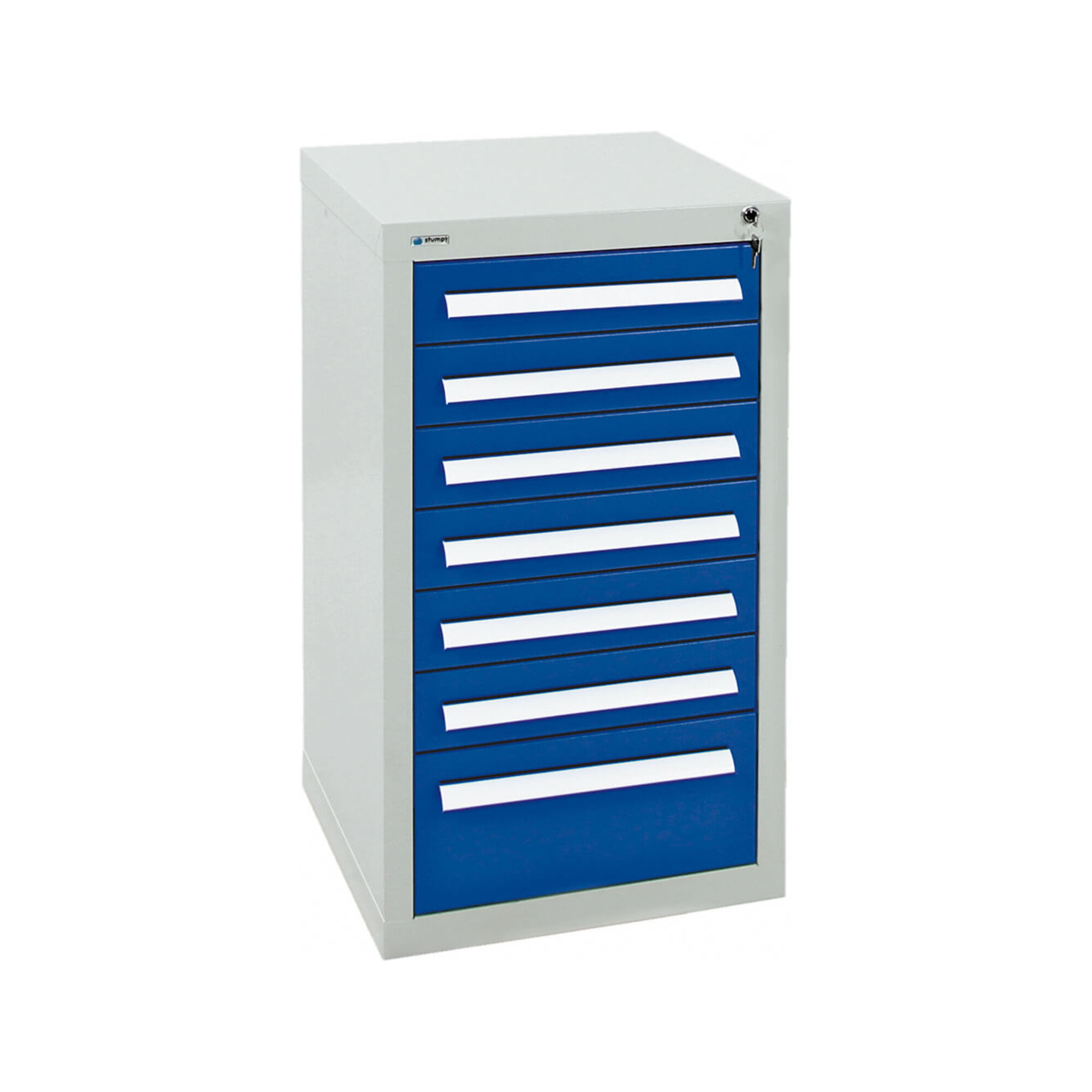 Stumpf Schubladenschrank Serie T-100/35-1, 7 Schubladen enzianblau (6x100, 1x200mm) ; Stumpf Metall