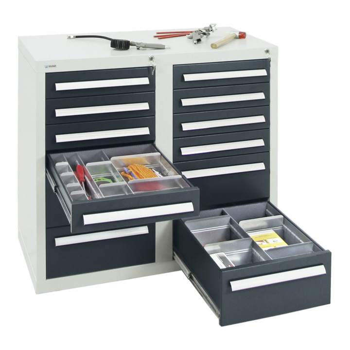 Stumpf Schubladenschrank Serie T-100/35-1, RAL 7035/7016, 12 Schubladen