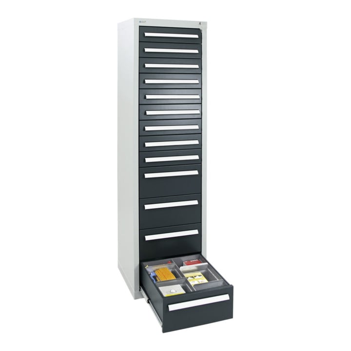 Stumpf Schubladenschrank Serie T-100/35-1, RAL 7035/7016, 13 Schubladen