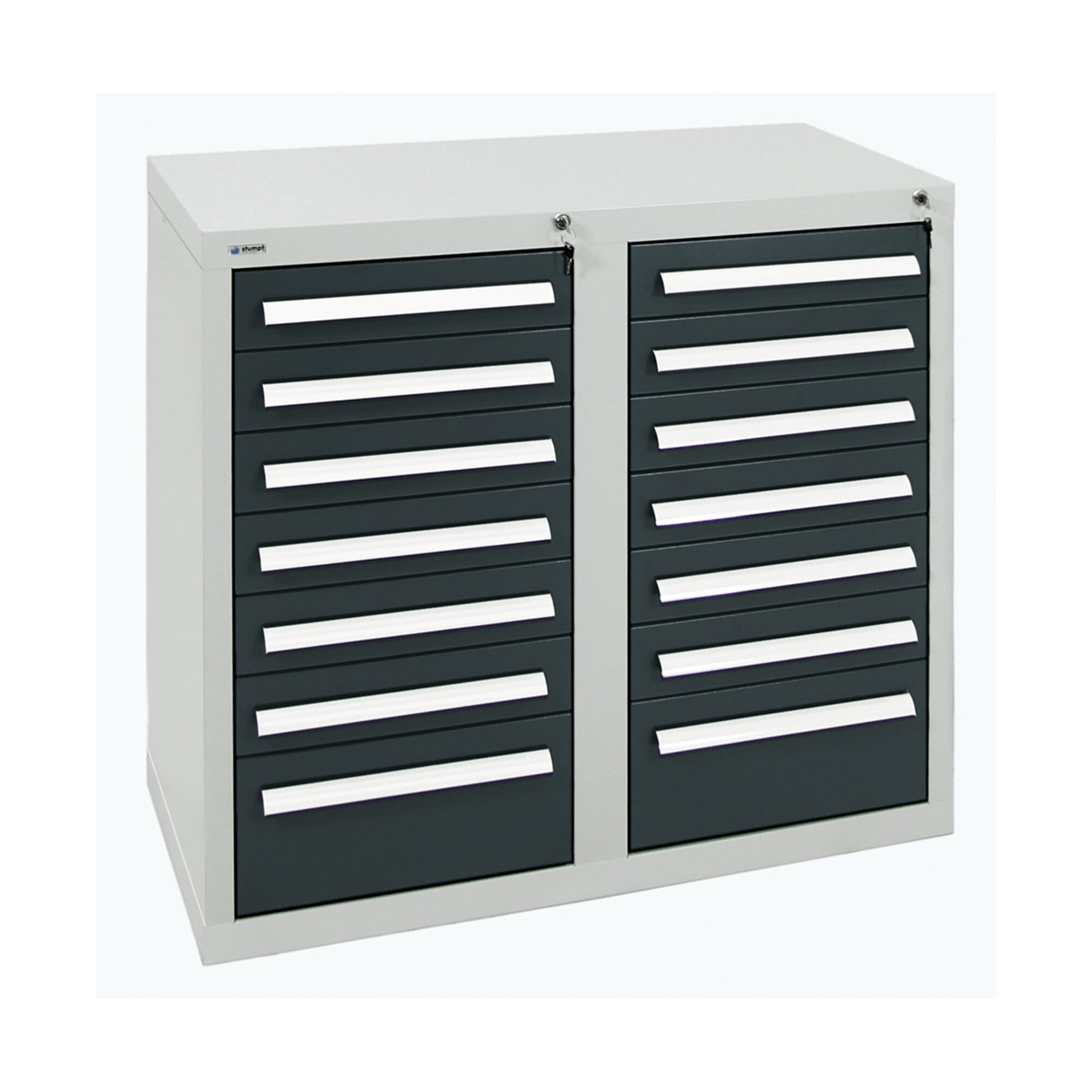 Stumpf Schubladenschrank Serie T-100/35-1, RAL 7035/7016, 14 Schubladen ; Stumpf Metall