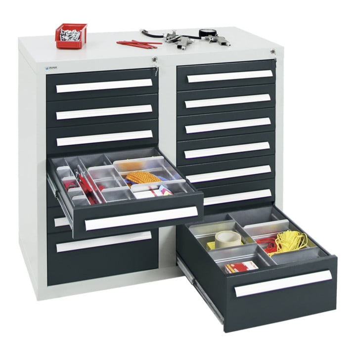 Stumpf Schubladenschrank Serie T-100/35-1, RAL 7035/7016, 14 Schubladen