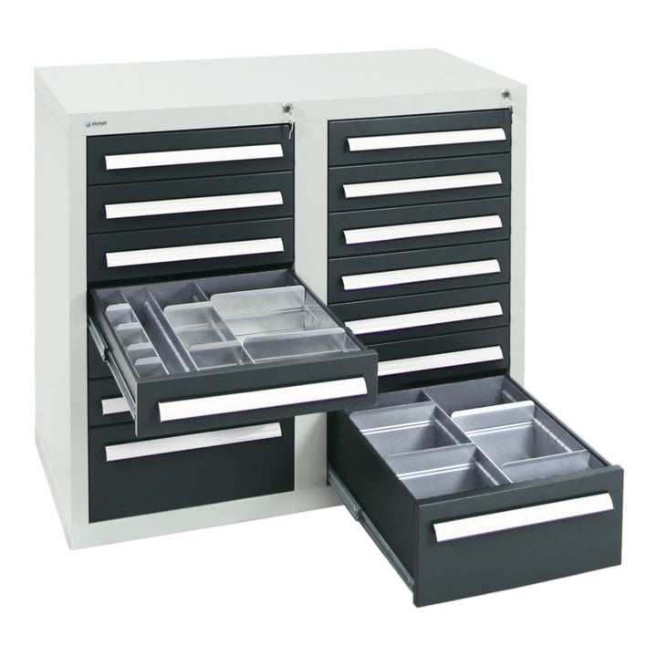 Stumpf Schubladenschrank Serie T-100/35-1, RAL 7035/7016, 14 Schubladen