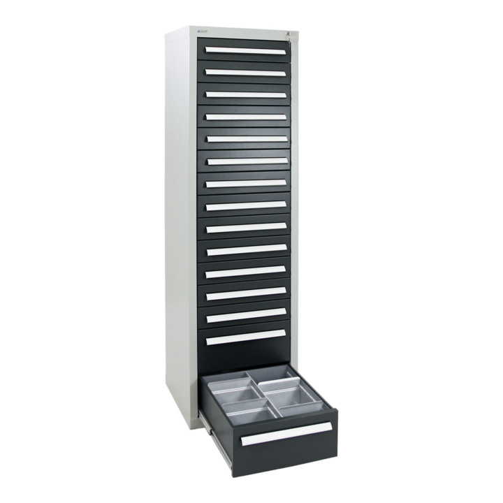 Stumpf Schubladenschrank Serie T-100/35-1, RAL 7035/7016, 15 Schubladen