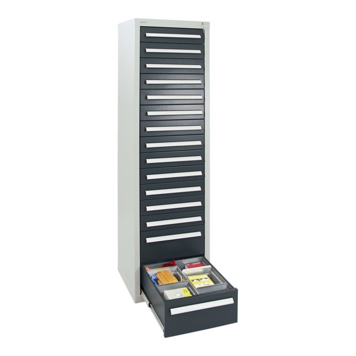 Stumpf Schubladenschrank Serie T-100/35-1, RAL 7035/7016, 15 Schubladen