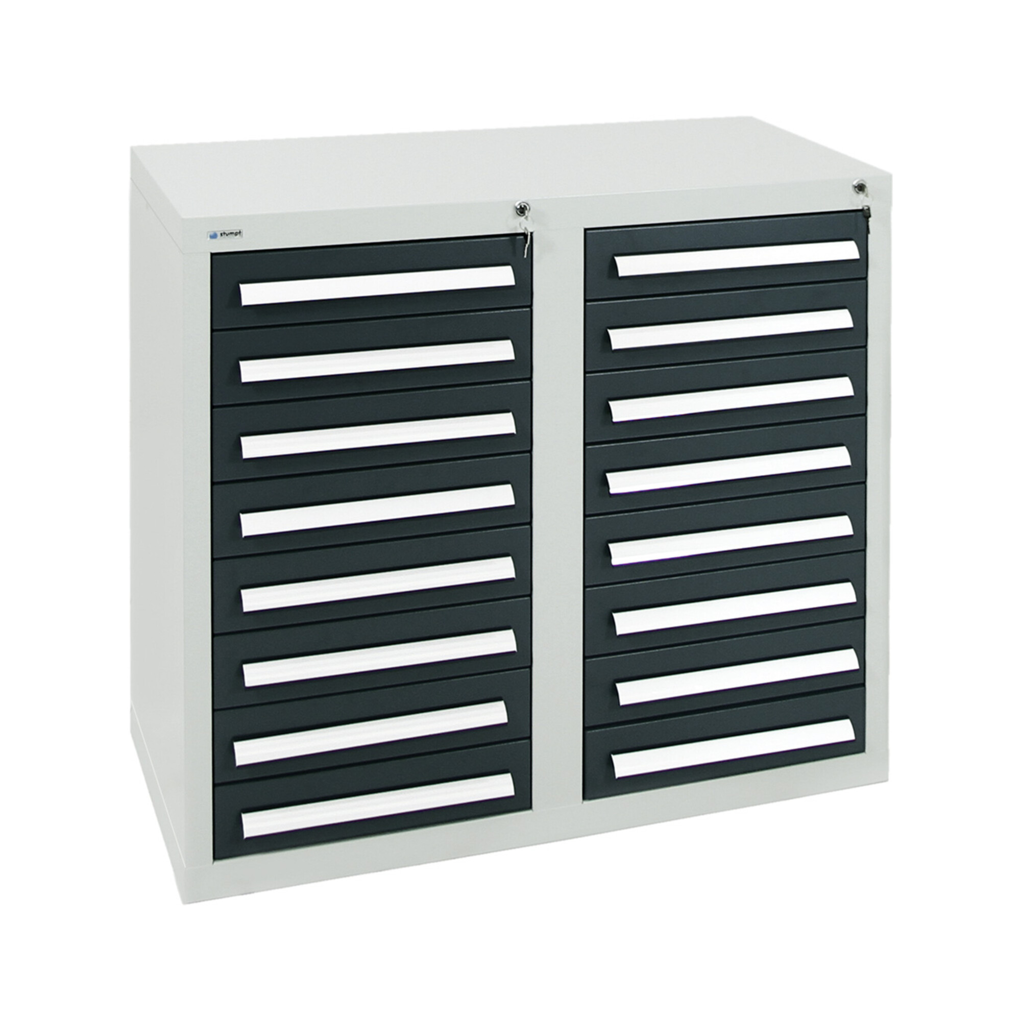 Stumpf Schubladenschrank Serie T-100/35-1, RAL 7035/7016, 16 Schubladen ; Stumpf Metall