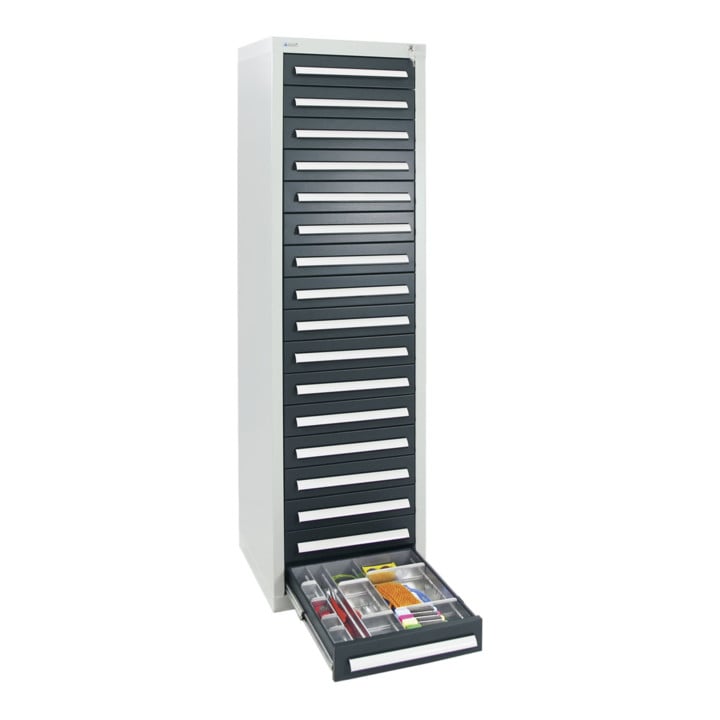 Stumpf Schubladenschrank Serie T-100/35-1, RAL 7035/7016, 17 Schubladen