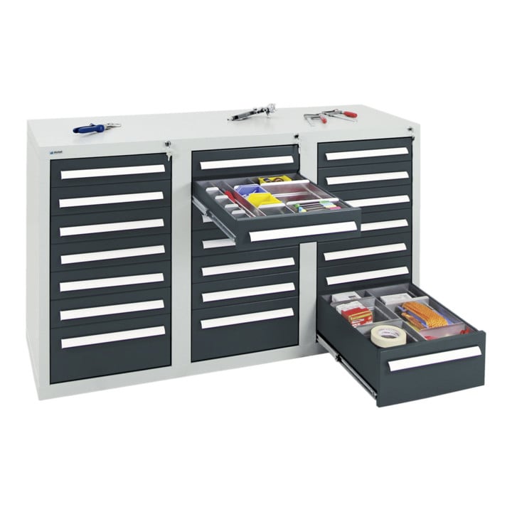 Stumpf Schubladenschrank Serie T-100/35-1, RAL 7035/7016, 21 Schubladen