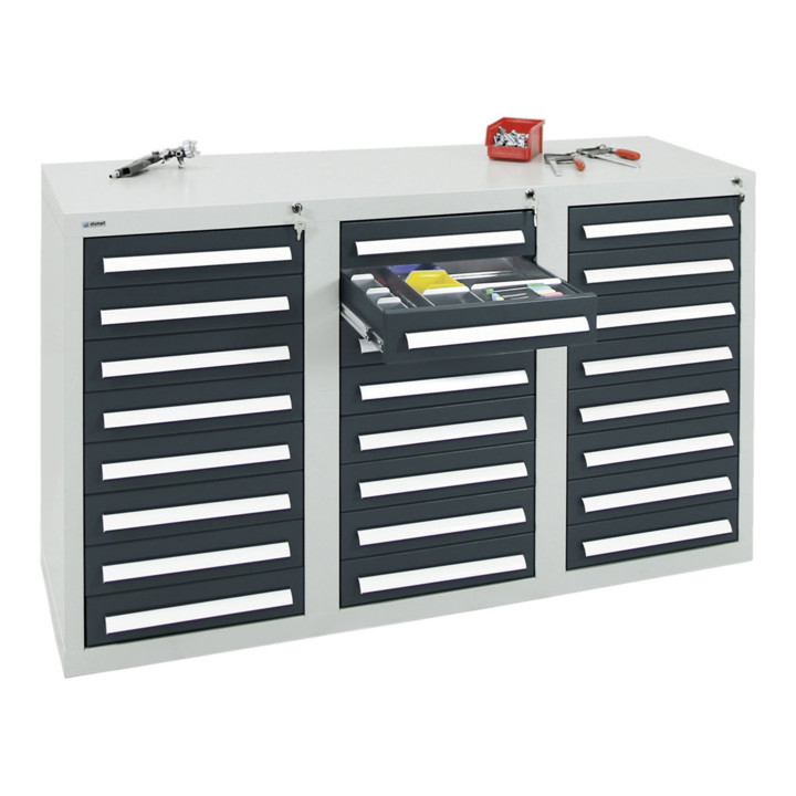 Stumpf Schubladenschrank Serie T-100/35-1, RAL 7035/7016, 24 Schubladen