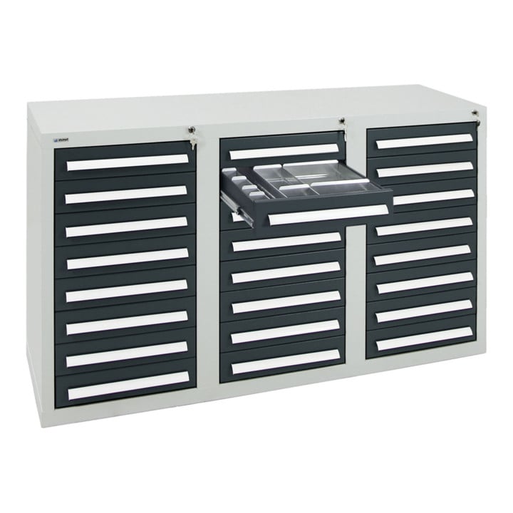 Stumpf Schubladenschrank Serie T-100/35-1, RAL 7035/7016, 24 Schubladen