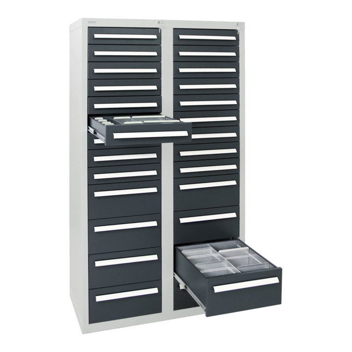 Stumpf Schubladenschrank Serie T-100/35-1, RAL 7035/7016, 26 Schubladen