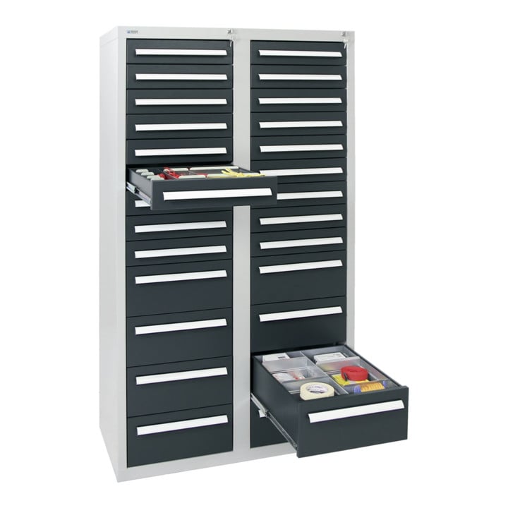Stumpf Schubladenschrank Serie T-100/35-1, RAL 7035/7016, 26 Schubladen