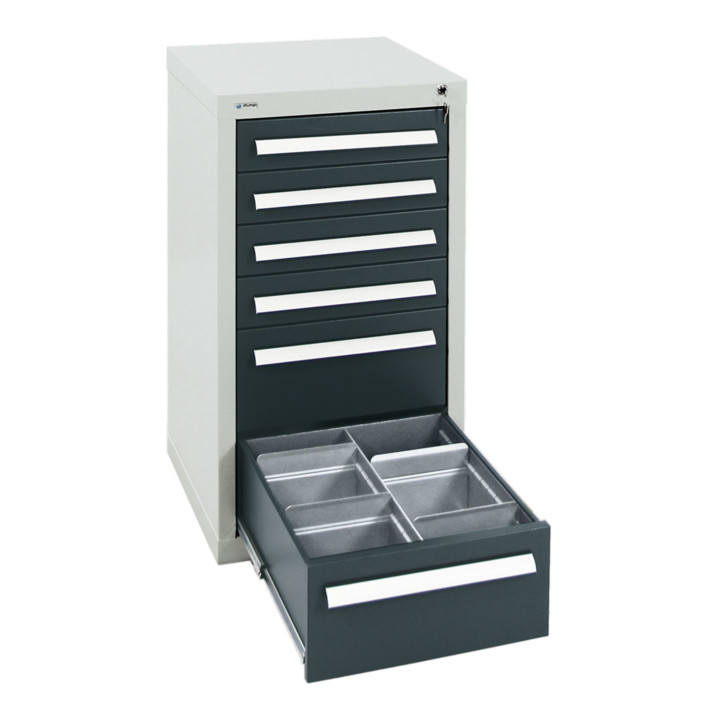 Stumpf Schubladenschrank Serie T-100/35-1, RAL 7035/7016, 6 Schubladen