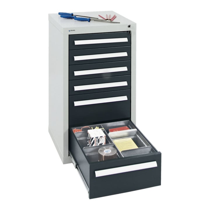 Stumpf Schubladenschrank Serie T-100/35-1, RAL 7035/7016, 6 Schubladen