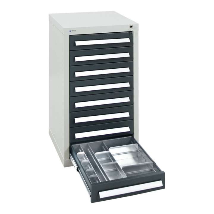 Stumpf Schubladenschrank Serie T-100/35-1, RAL 7035/7016, 8 Schubladen