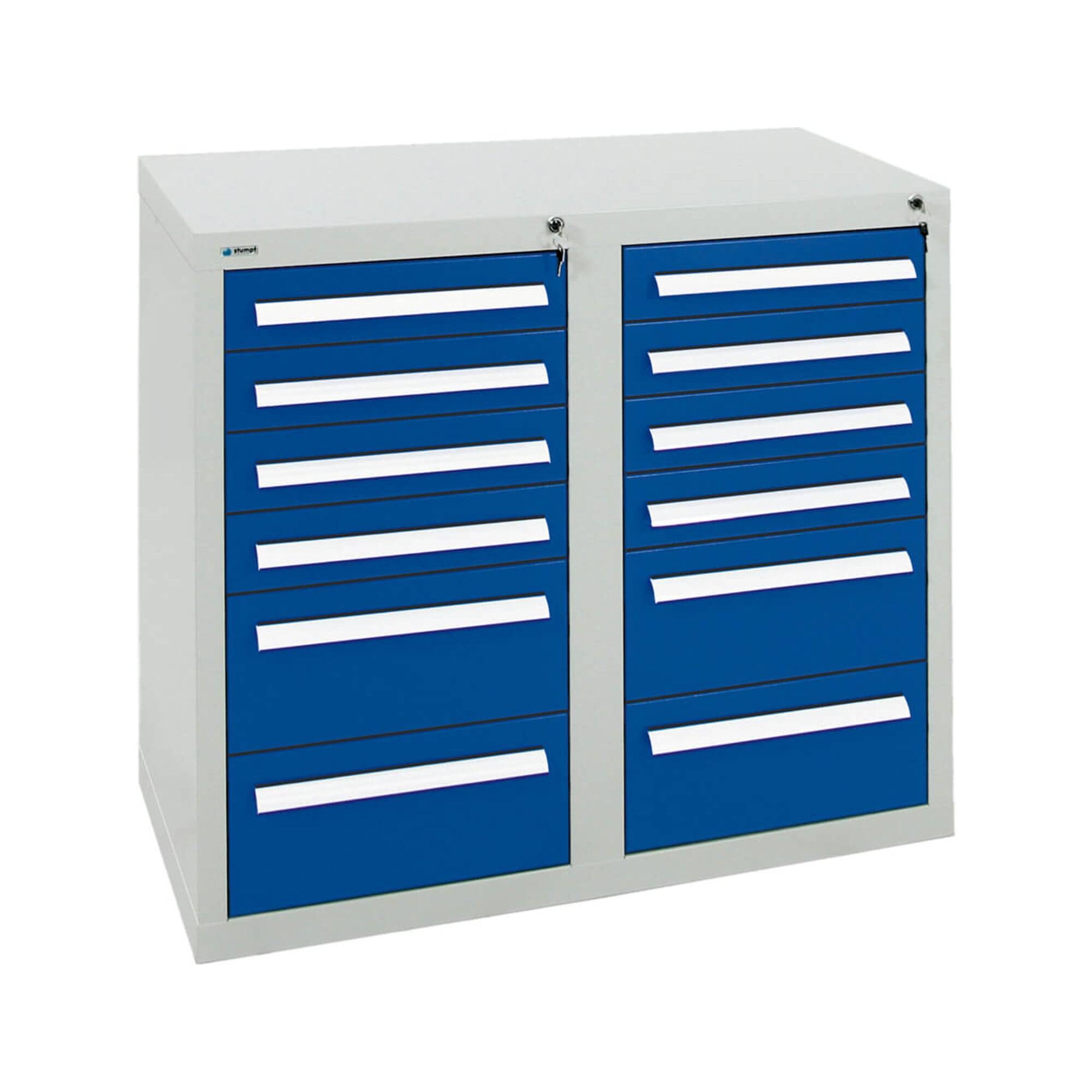 Stumpf Schubladenschrank Serie T-100/35-2, 12 Schubladen enzianblau (8x100, 4x200mm) ; Stumpf Metall