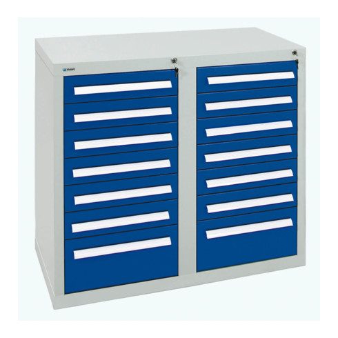 Stumpf Schubladenschrank Serie T-100/35-2, 14 Schubladen enzianblau (12x100, 2x200mm)