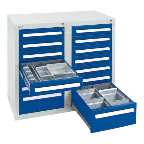Stumpf Schubladenschrank Serie T-100/35-2, 14 Schubladen enzianblau (12x100, 2x200mm)