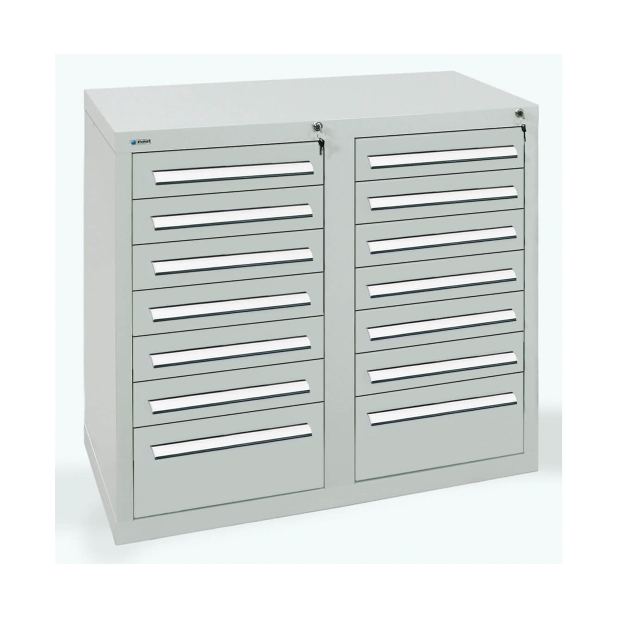 Stumpf Schubladenschrank Serie T-100/35-2, 14 Schubladen lichtgrau (12x100, 2x200mm) ; Stumpf Metall