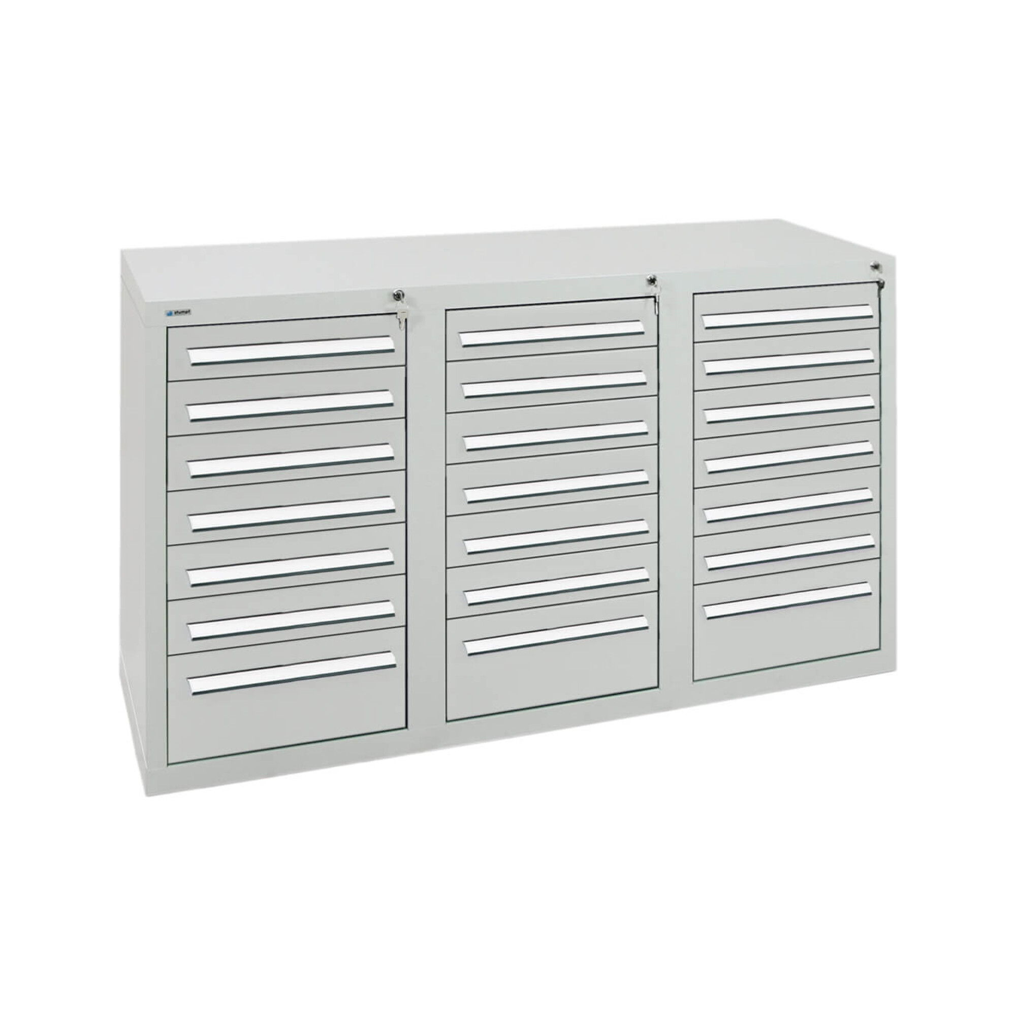 Stumpf Schubladenschrank Serie T-100/35-3, 21 Schubladen lichtgrau (18x100, 3x200mm) ; Stumpf Metall