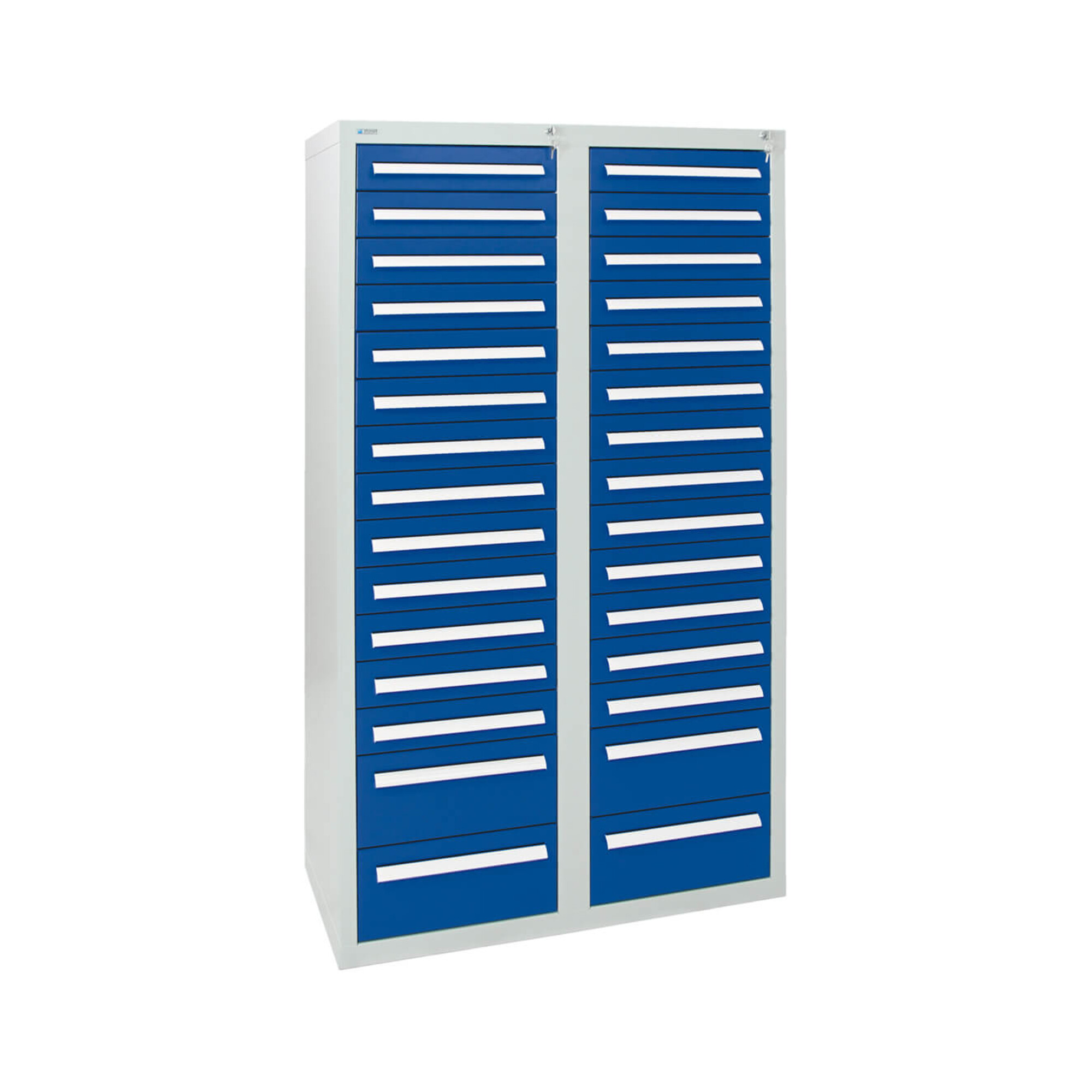 Stumpf Schubladenschrank Serie T-100/35-4, 30 Schubladen enzianblau (26x100, 4x200mm) ; Stumpf Metall