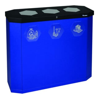 Stumpf Station de recyclage métal 3 compartiments 3 x 45 litres bleu ultramarin métallique avec clapets en acier inoxydable