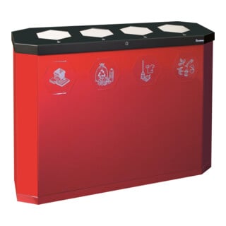 Stumpf Station de recyclage métal 4 compartiments 4 x 45 litres rouge rubis, clapets en acier inoxydable
