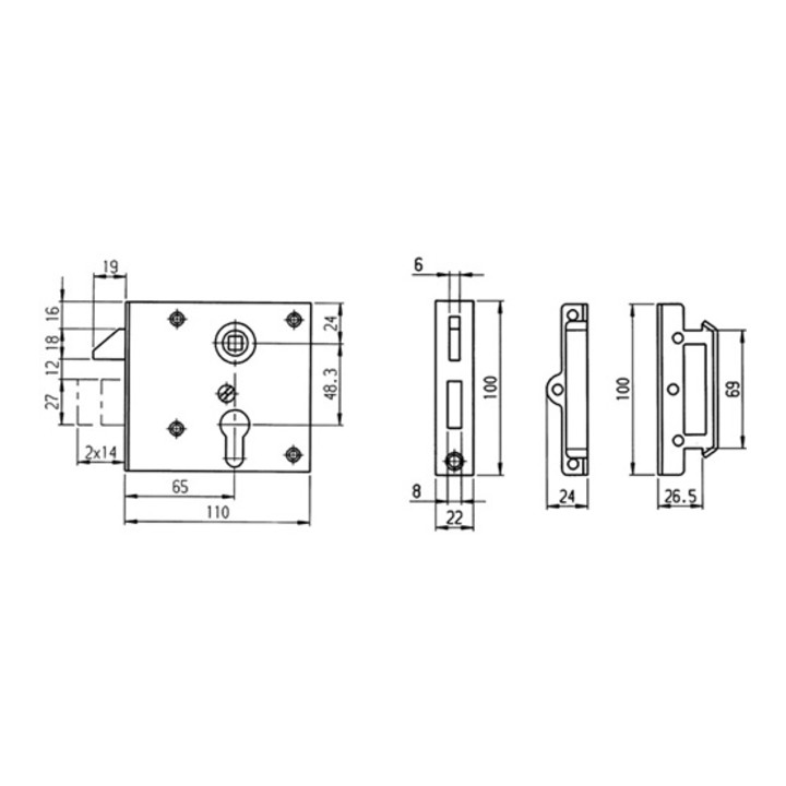 Stumpfdrückerschloss 15 DIN L/R PZ stabile Ausf. AMF