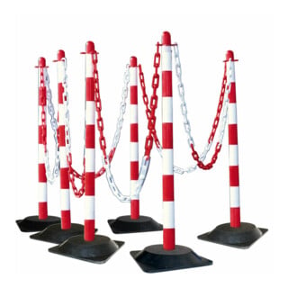Support d'avertissement Moravia avec pied en caoutchouc dur rouge/blanc 10 m de chaîne + connecteur + crochet 6 pcs.