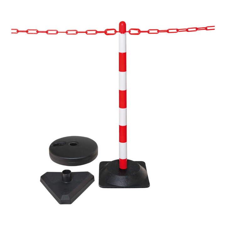 Support d'avertissement Moravia avec pied en caoutchouc dur rouge/blanc 10 m de chaîne + connecteur + crochet 6 pcs.