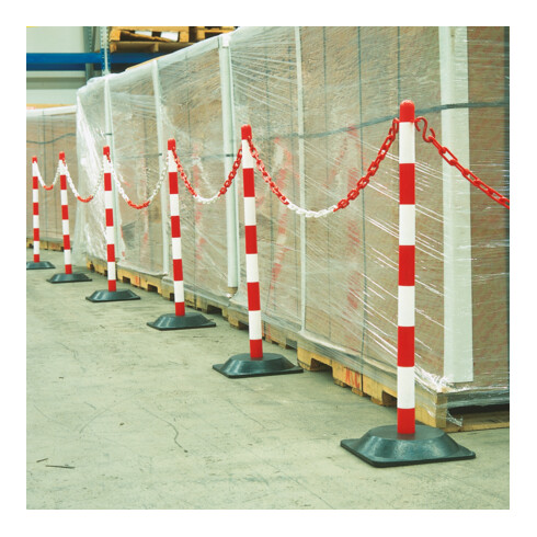 Support d'avertissement Moravia avec pied en caoutchouc dur rouge/blanc 10 m de chaîne + connecteur + crochet 6 pcs.