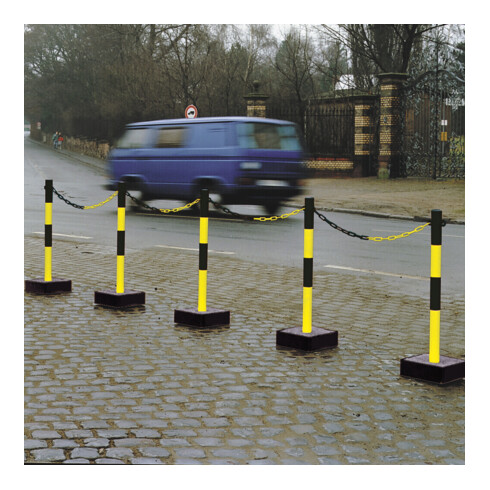 Support d'avertissement Moravia EXTERNE 60 x 1000 mm noir/jaune + 2 oeillets avec poignée de transport