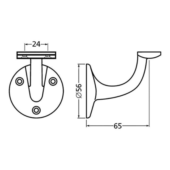 Support de main courante Hermeta 3502 Alu.silberf.elox.D.D.plaque murale 56mm support droit