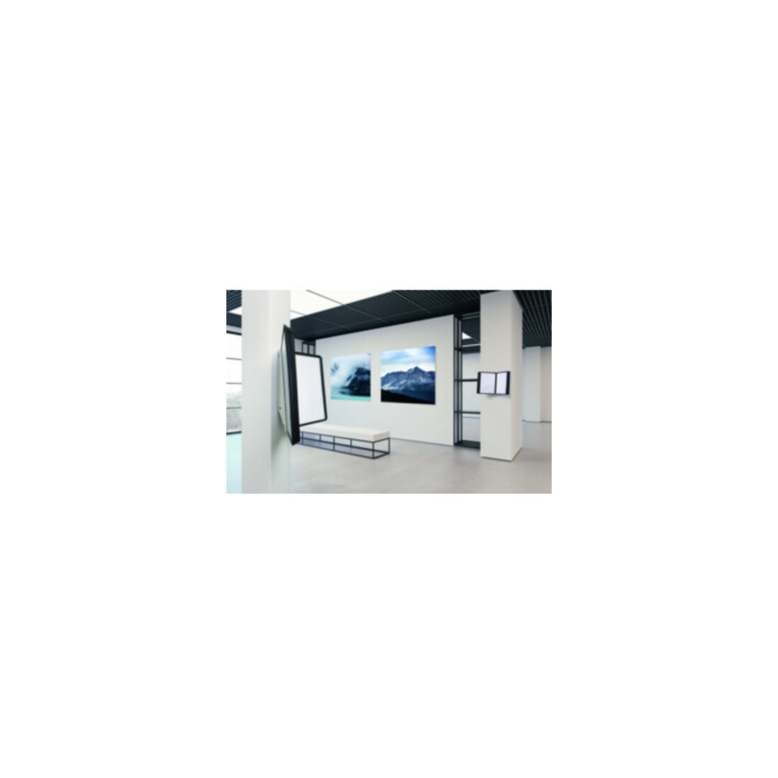 Support mural 10 tableaux de présentation noir/gris polyamide avec cadre profilé