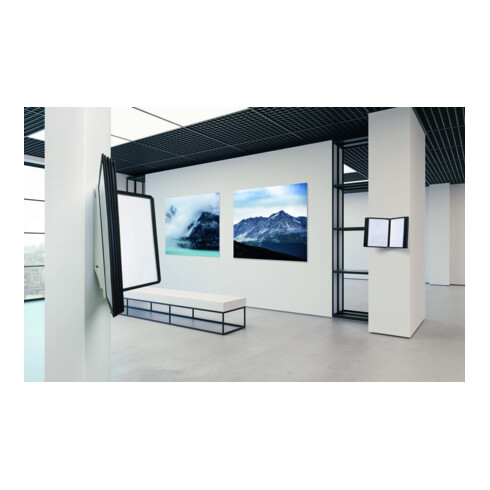 Support mural 10 tableaux de présentation noir/gris polyamide avec cadre profilé
