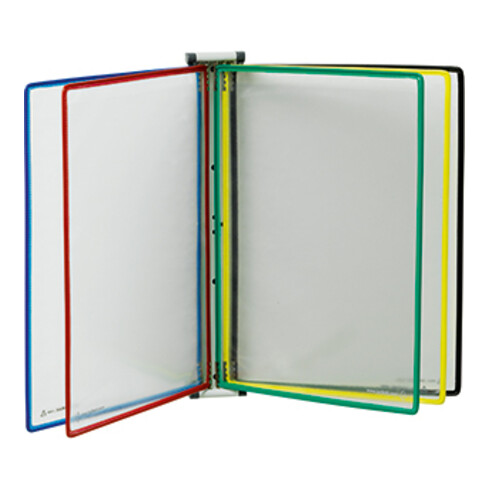 Support mural 5 panneaux visibles colorés avec cadre filaire, revêtement plastique pour DIN A4