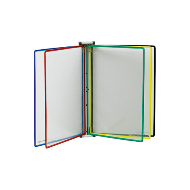 Support mural 5 panneaux visibles colorés avec cadre filaire, revêtement plastique pour DIN A4