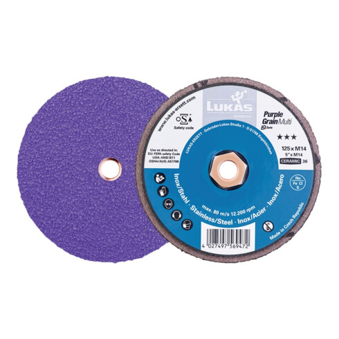 Support p. disque abrasif compact Purple Grain Multi D125 mm granul. 36 droite g
