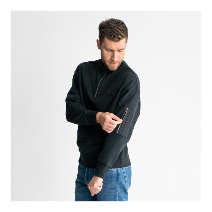 Sweat zippé oversize STIER Functional Pocket coton bio L noir
