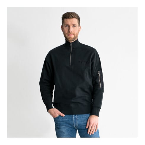 Sweat zippé oversize STIER Functional Pocket coton bio S noir