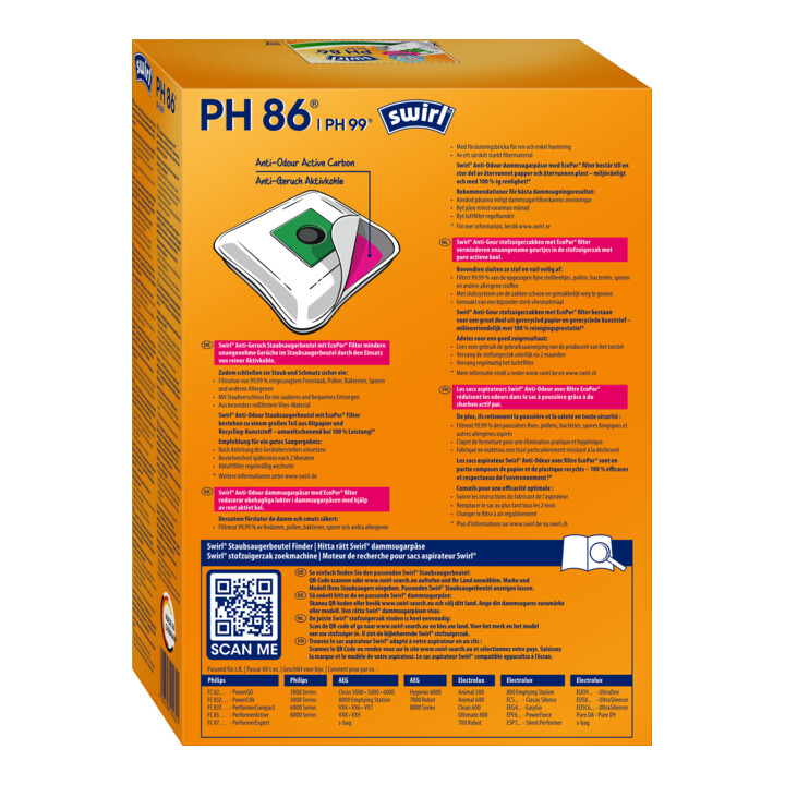 Swirl Sac à poussière PH 86 Anti-Odour 4 pièces