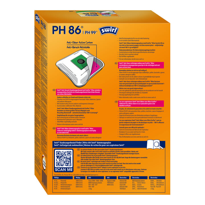 Swirl Staubbeutel PH 86 Anti-Odour VE4