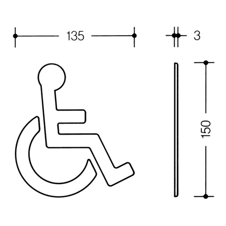 Symbole HEWI Sans barrière 801.91.030 PA Couleur-No.99 B.135mm H.150mm S.3mm