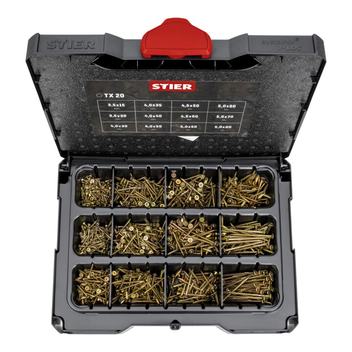 Systainer I T-LOC STIER avec 1 380 vis à panneaux de particules