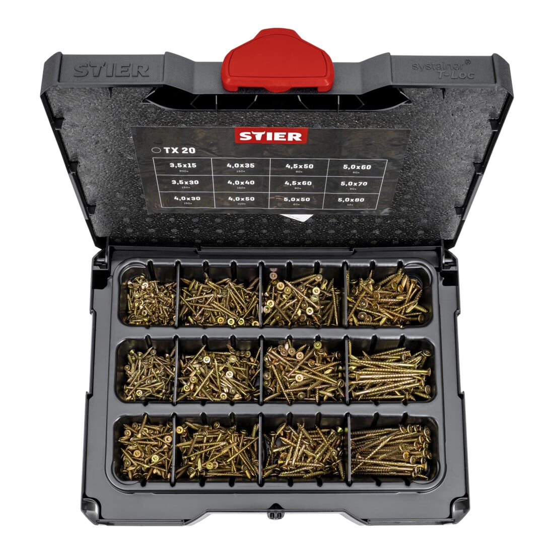 Systainer I T-LOC STIER avec 1 380 vis à panneaux de particules