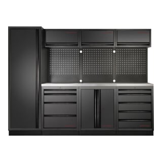 Système d'armoire d'atelier à 4 éléments Kraftwerk en acier inoxydable à trous carrés de 2640 mm de long