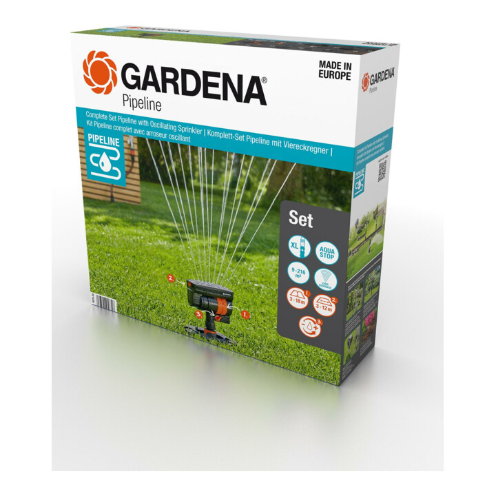 Système d'arrosage complet Pipeline GARDENA avec arroseur carré