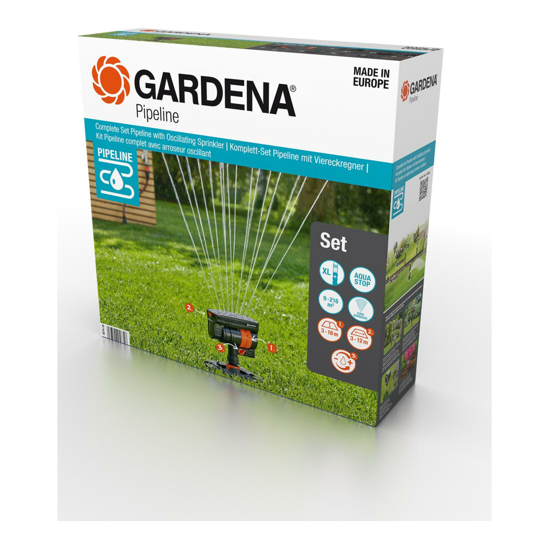 Système d'arrosage complet Pipeline GARDENA avec arroseur carré