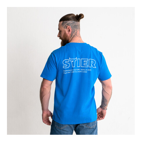 T-shirt STIER Heavy Logo Capsule coton bio S bleu indigo