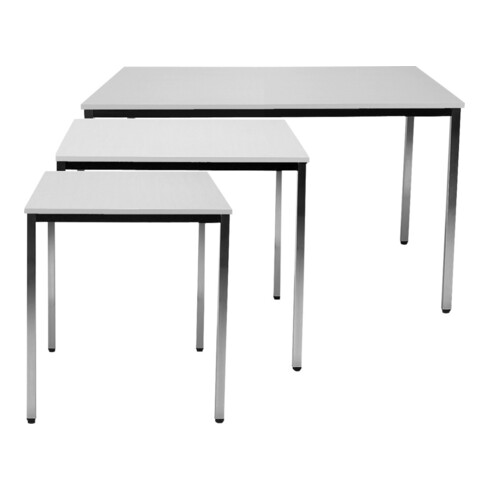 Table 800 × 800 mm chrome/gris clair