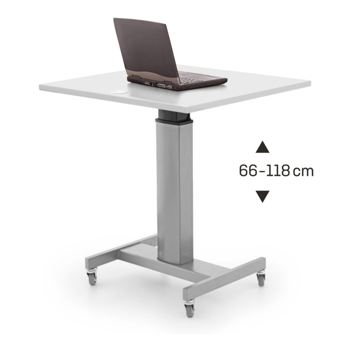 Set STIER Bureau debout électrique réglable en hauteur 80x60 cm, blanc mat, 68-120 cm + Jeu de roulettes pour bureau debout électrique réglable en hauteur 501-19